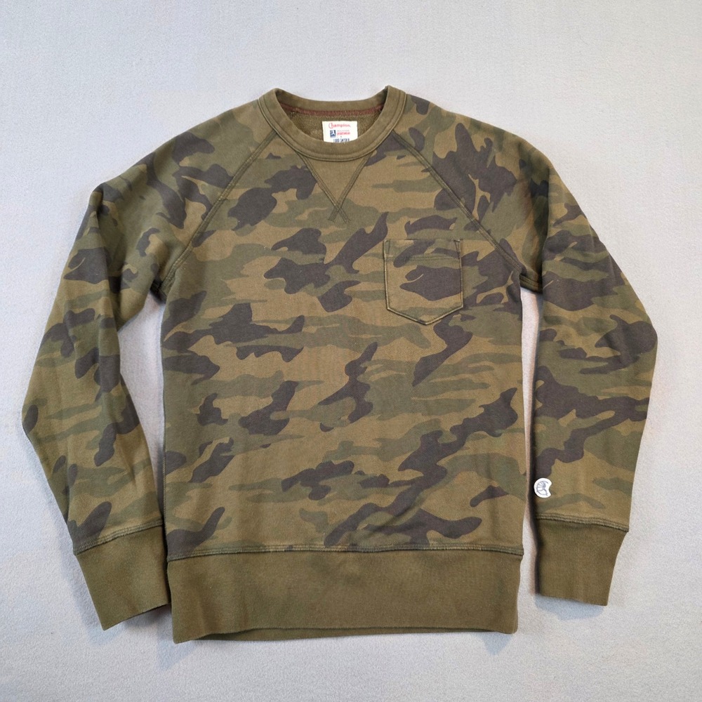 Champion Todd Snyder Mens Camo Sweatshirt Green Camouflage Pocket XS Made in USA